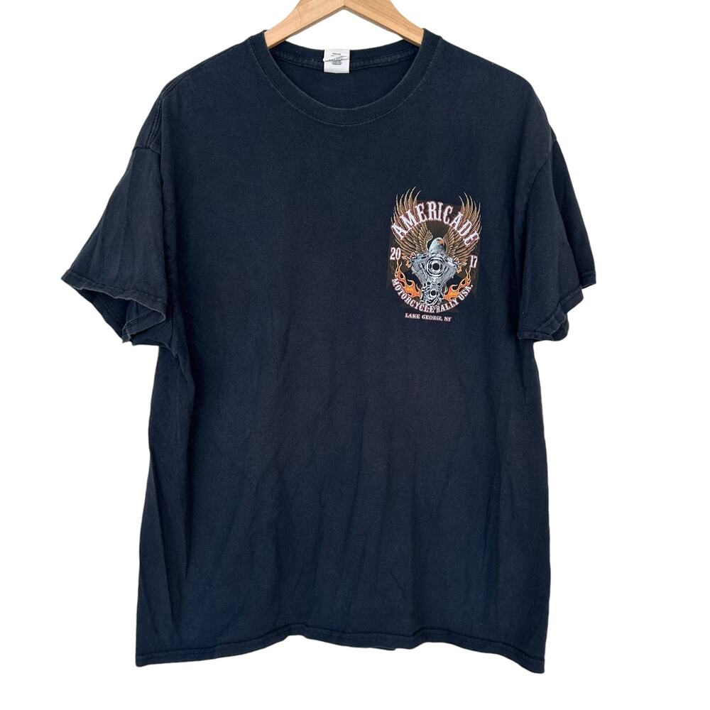 2017 Lake George Americade Motorcycle Rally Black T Shirt Sz XL